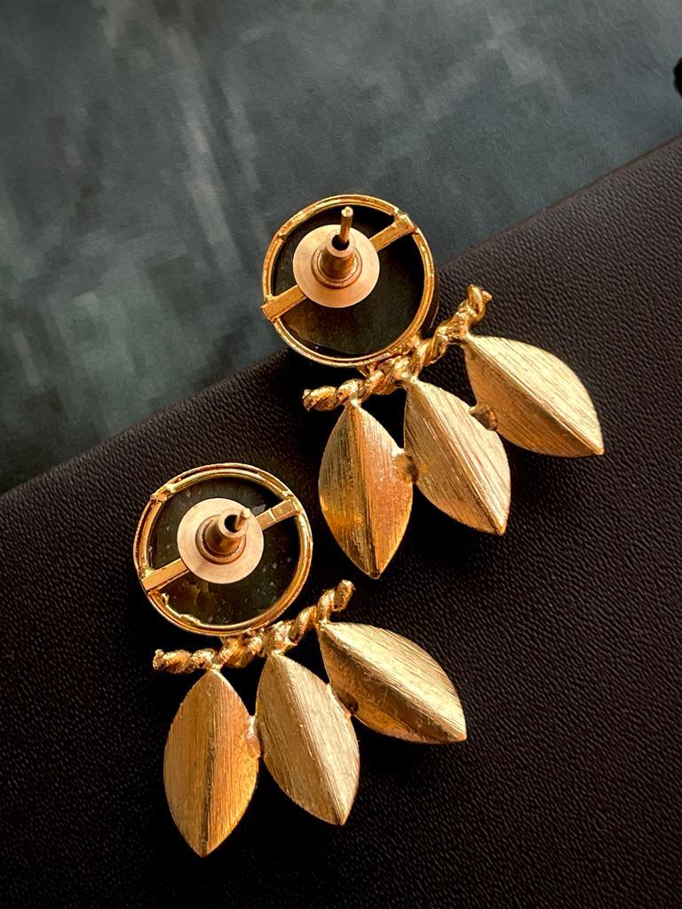 Druzy Stone Golden Leaf Earring