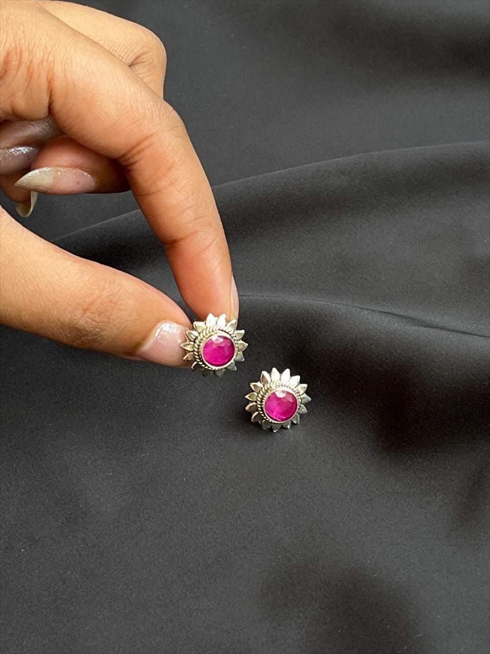 Ruby Stone 92.5 Silver Stud Earring