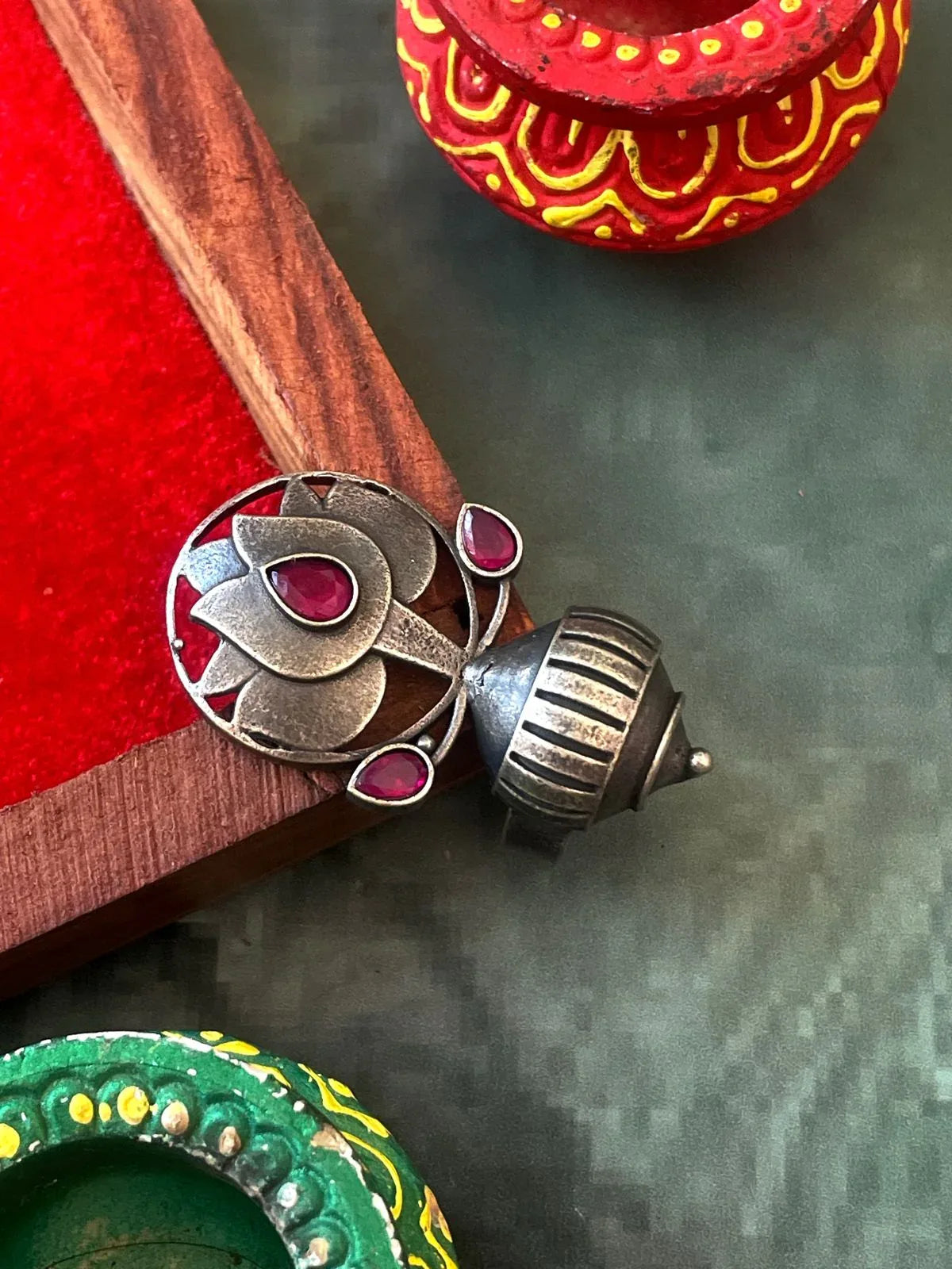 Black Polish Floral Ring