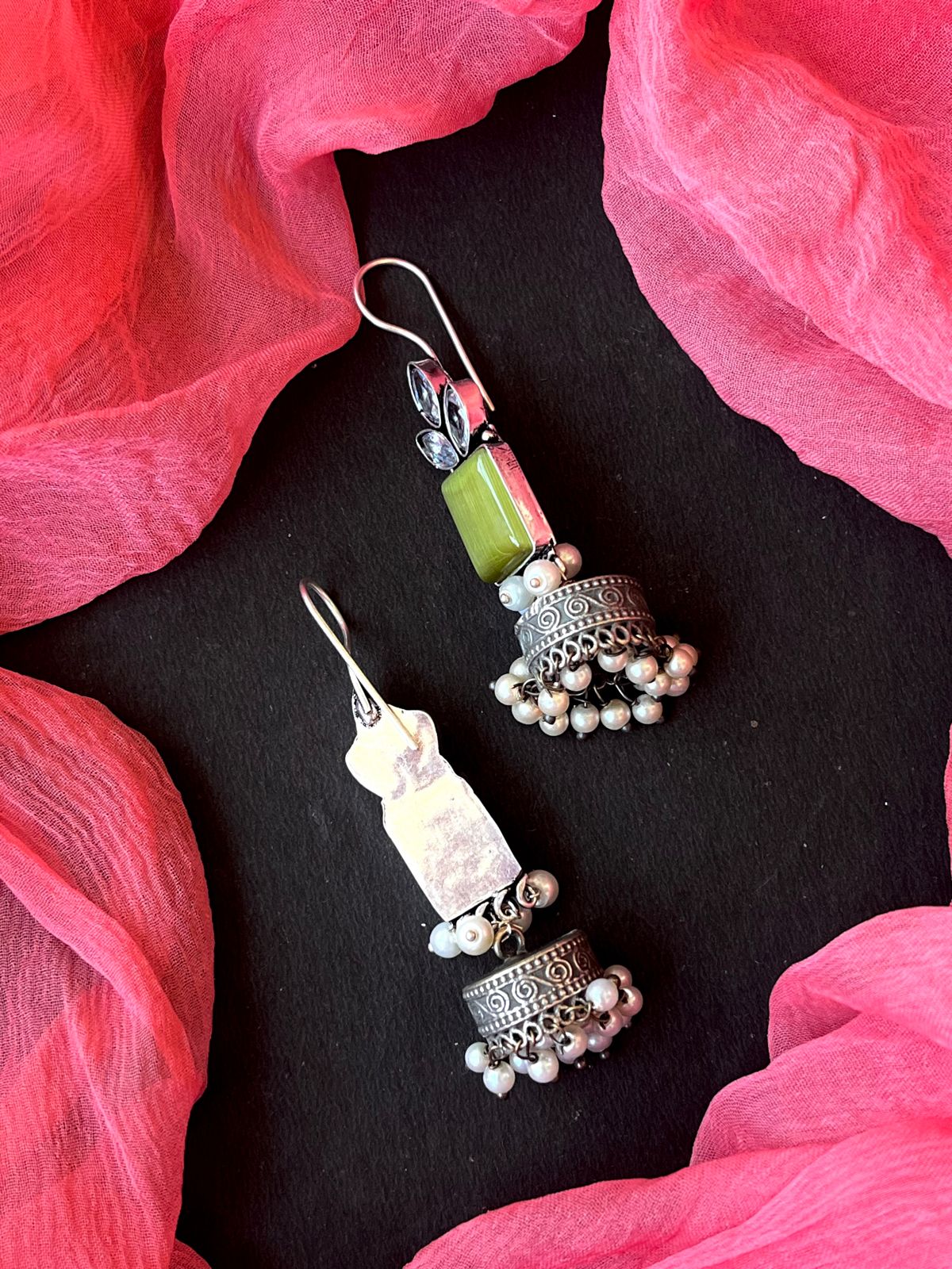 Monalisa Stone Top with Oxidized Jhumki Earring