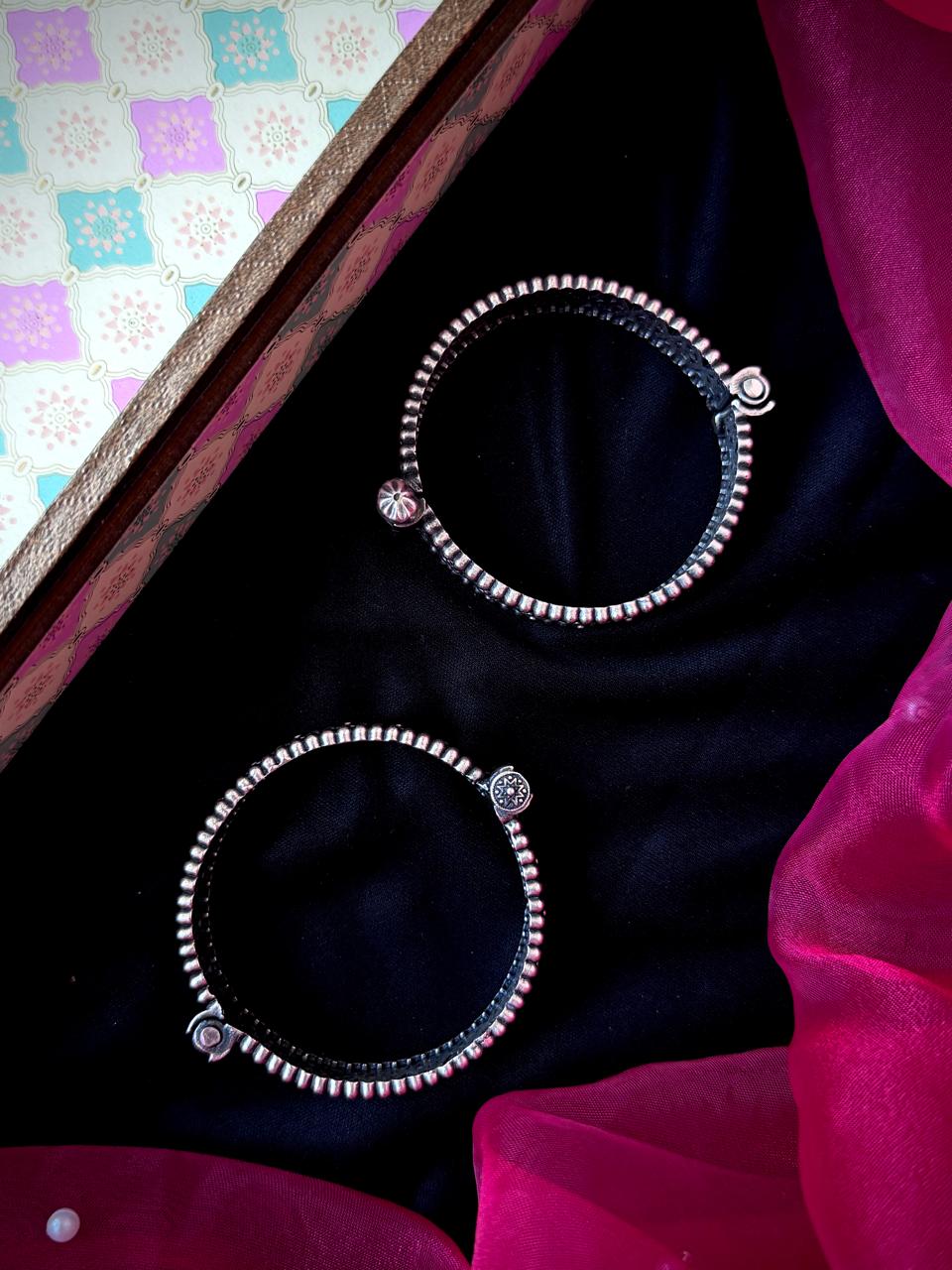 Oxidized Silver Replica Bangle Kada set (Pair of 2)
