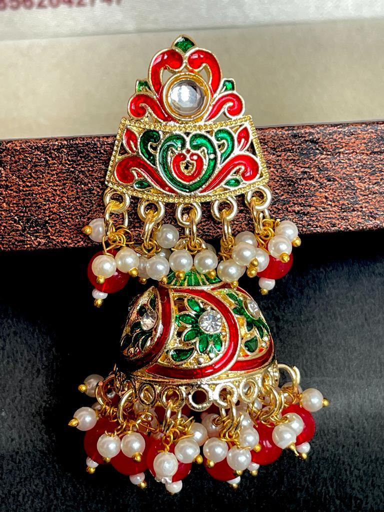 Meenakari Stone beads Jhumka Earring
