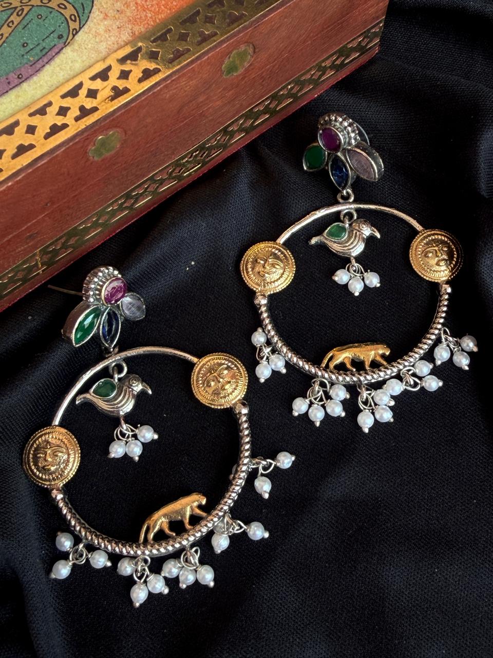 Dual Tone Round Tiger Earring