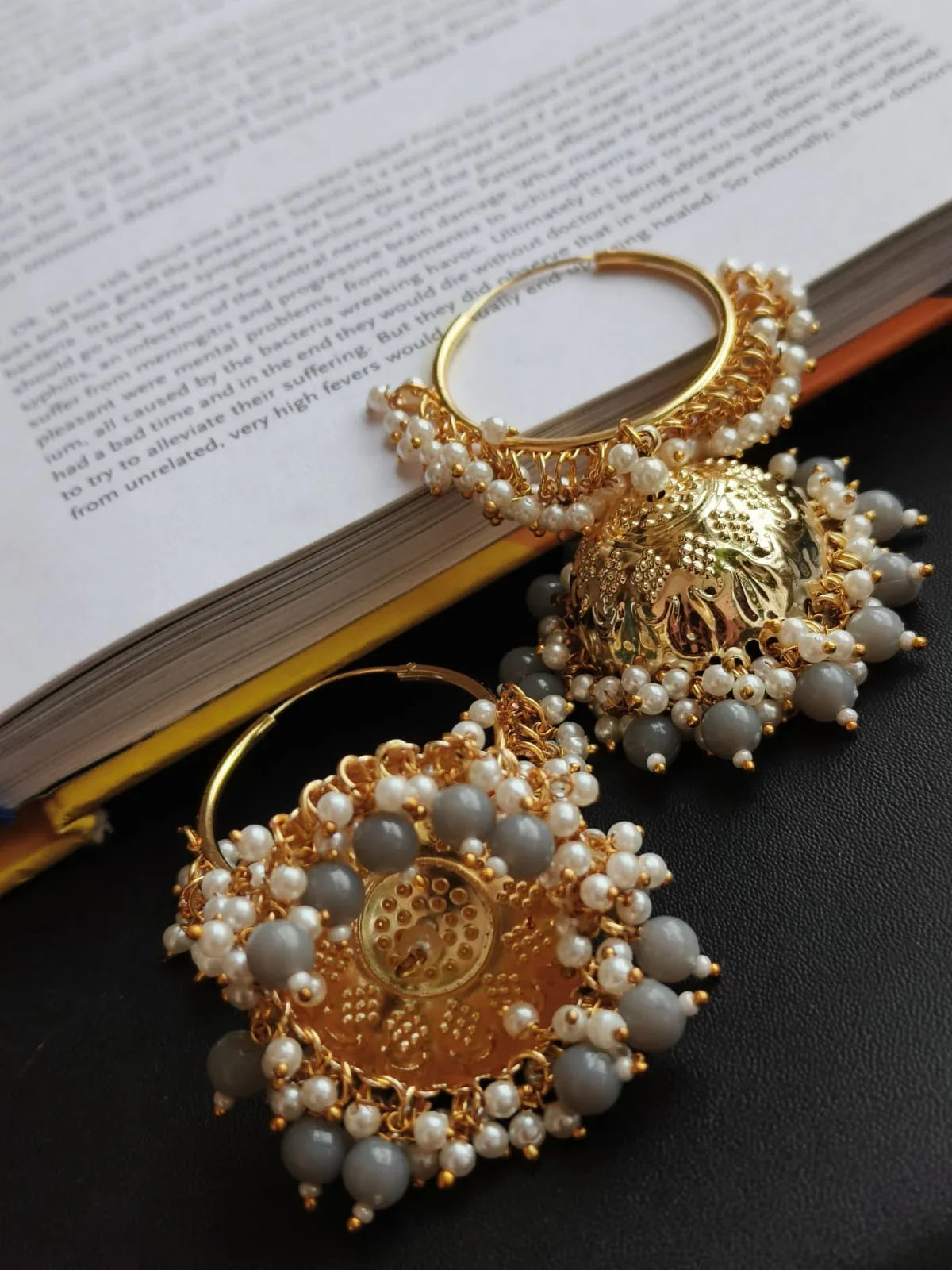 Meenakari Golden Jhumki Beaded Hoop Earring