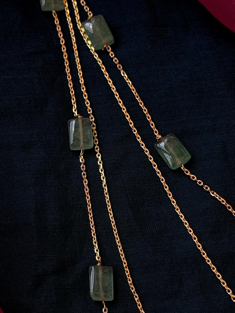 Stone Beaded Double Layer Chain Necklace with Earring Set
