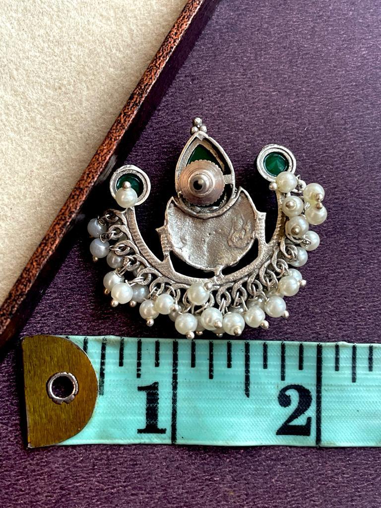 Silver Replica Chandbali Stud Earring with Monalisa Stone