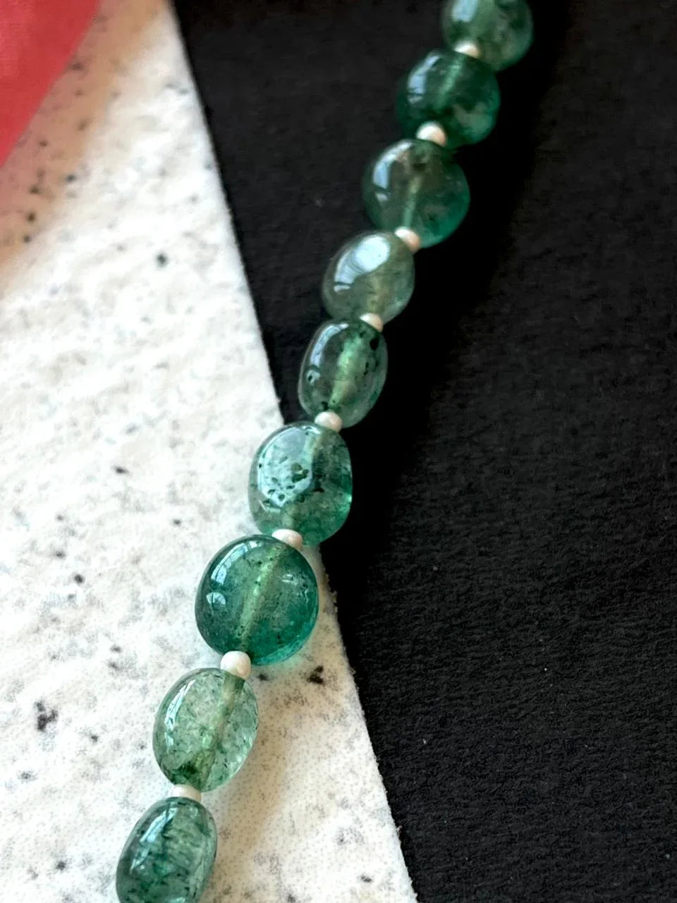 Kundan with Strawberry Stone Beads Pendant and Mala Necklace and Earring Set