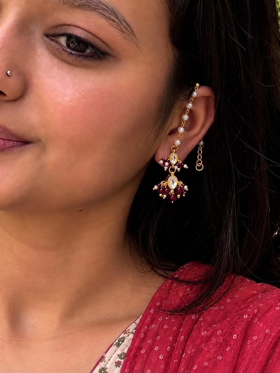Pachi Kundan Beaded Chain Earring