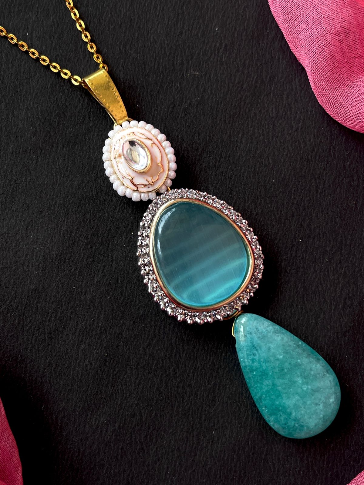 AD with Monalisa Stone Meenakari Pendant with Earring Set