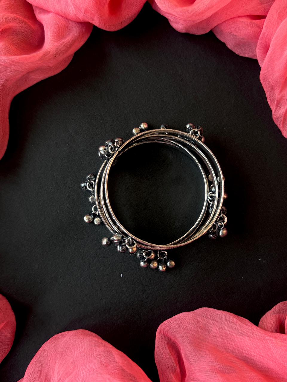 Oxidized Ghunghroo Bangles (set of 4 Bangles)