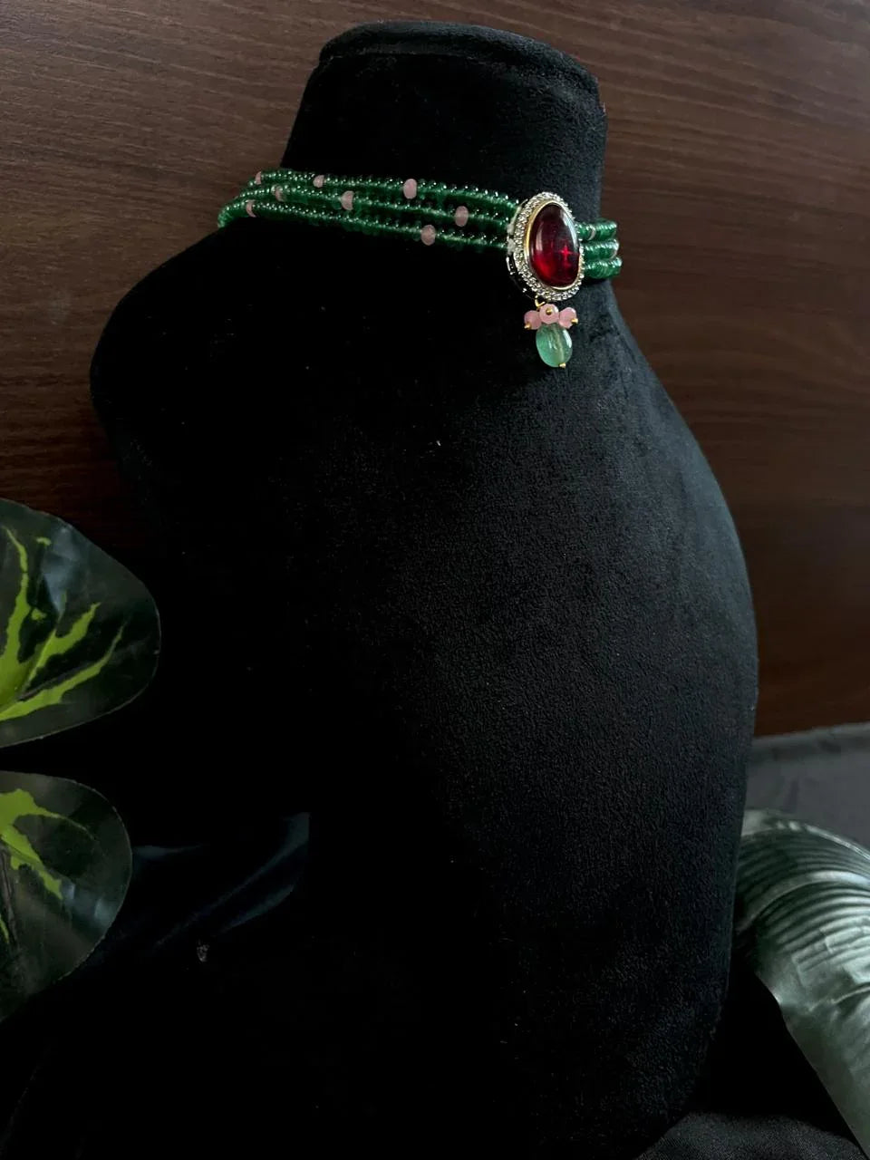 Monalisa Stone Pendant Stone Beads Five Layer Mala Choker Necklace