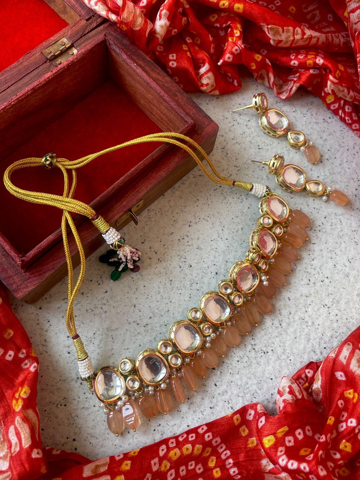 Jade Stone Kundan Choker with Earring Set