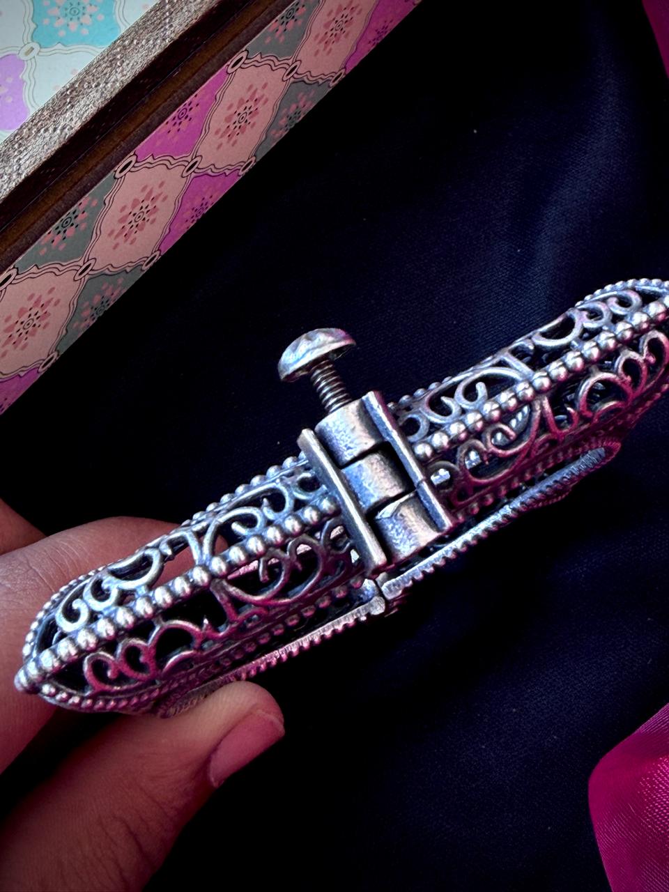 Oxidized Silver Replica Bangle Kada set (Pair of 2)
