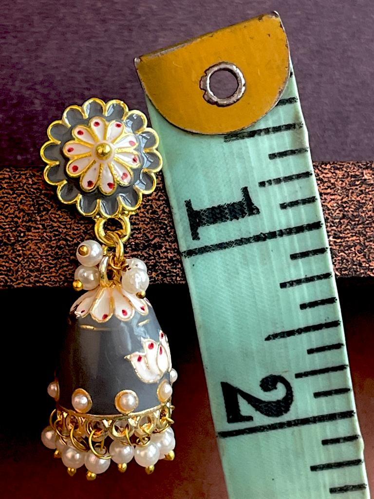 Meenakari Flower Print Dome Shape Jhumka Earring