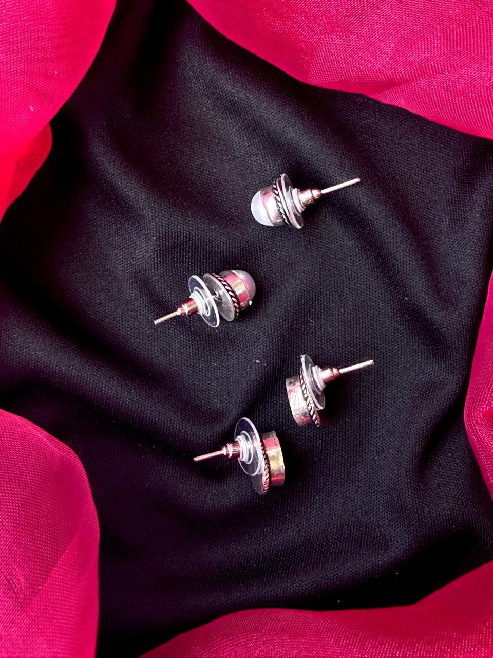 Monalisa Stone Oxidized Stud Earring (Set of 2 pairs)