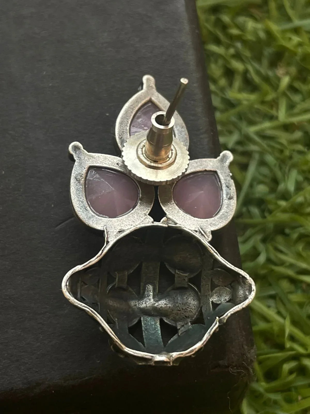 Three Monalisa Stone Half Balloon Stud Oxidized Earring