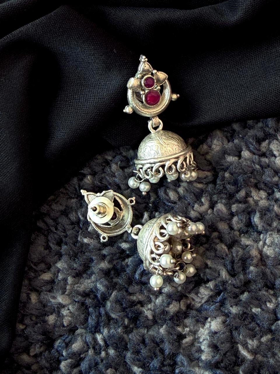 Silver Replica Top and Jhumki Earring