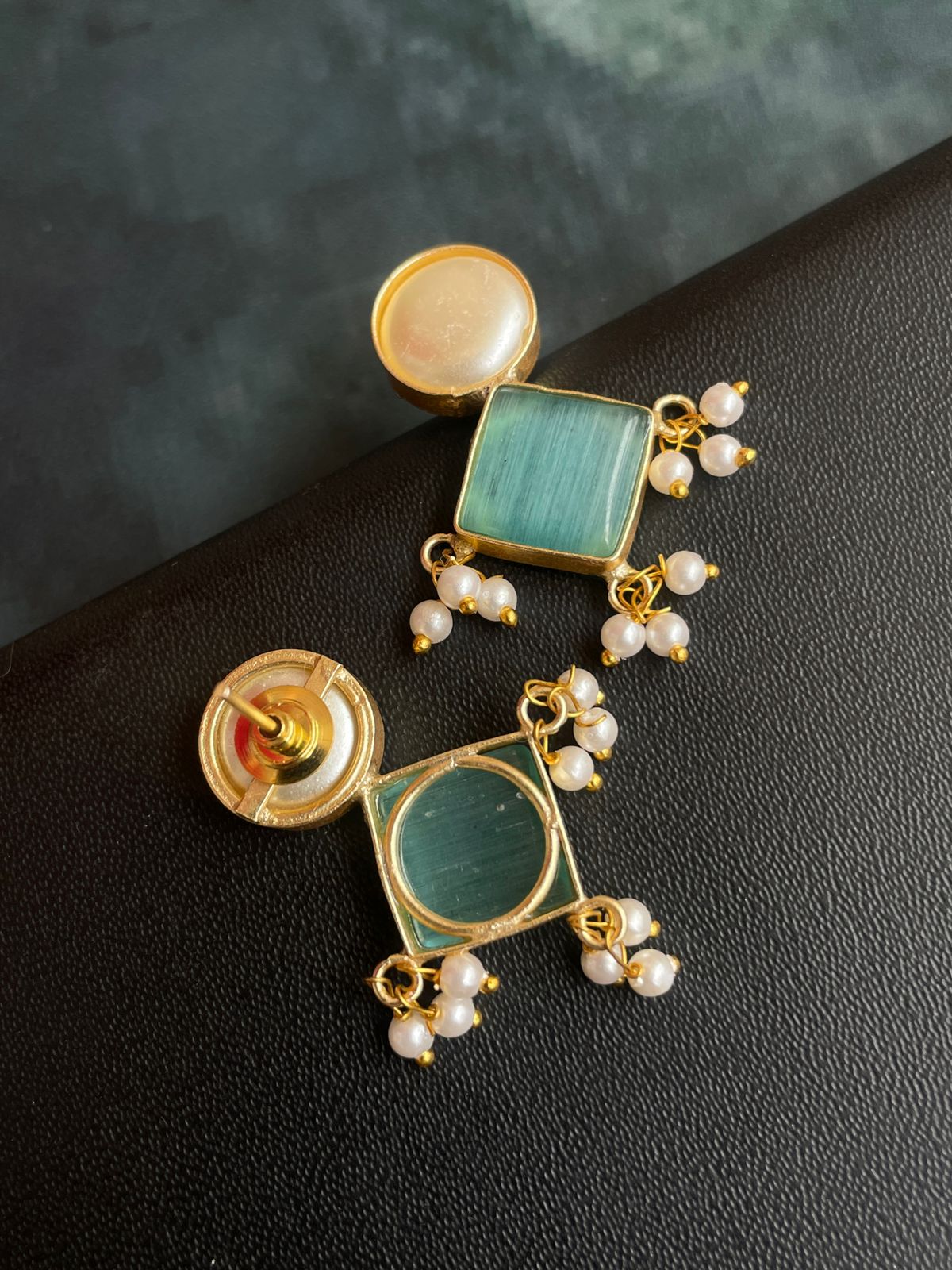 Monalisa Stone Golden Beaded Earring