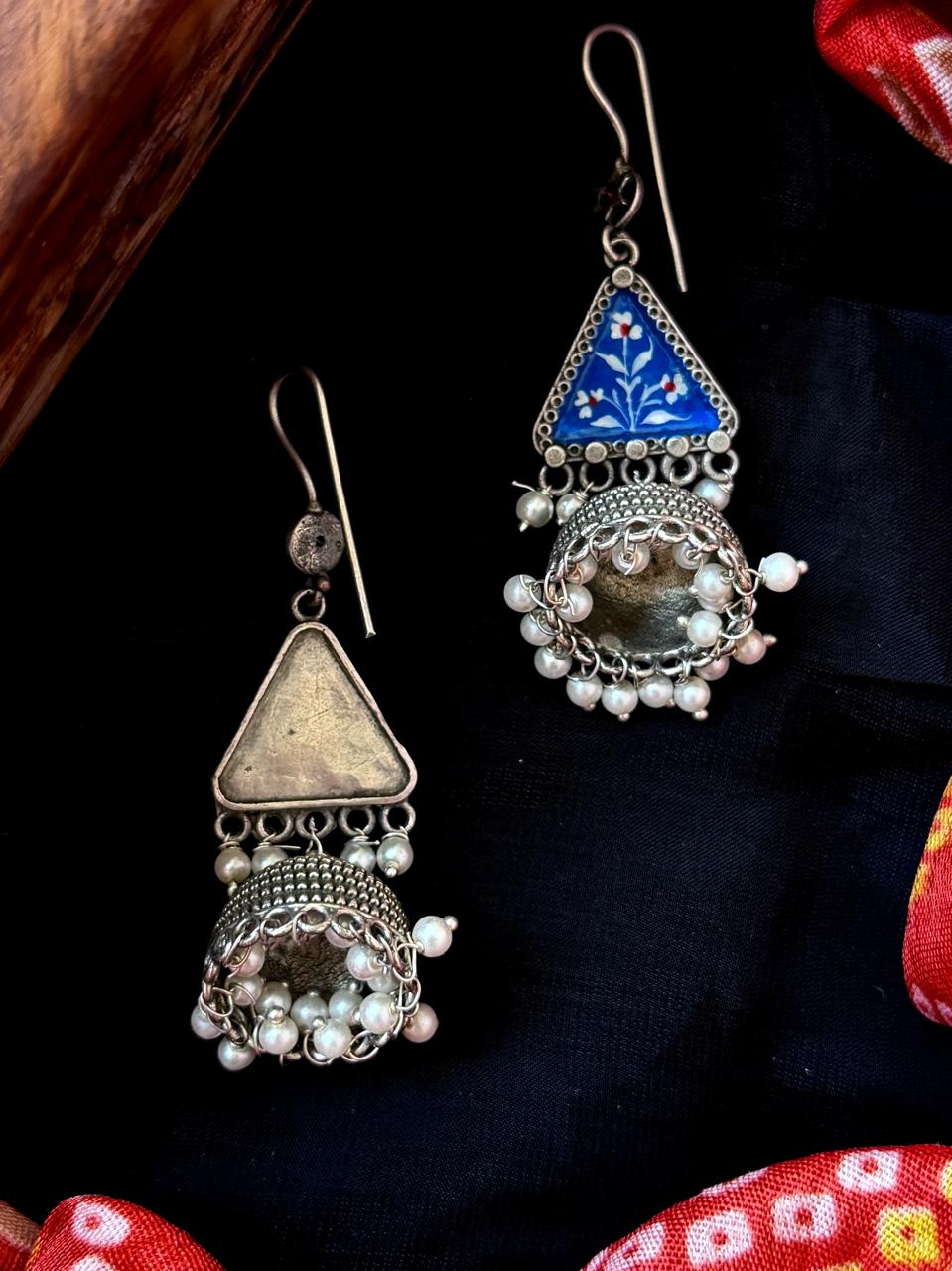 Hand Painted Top with Oxidized Jhumki Earring