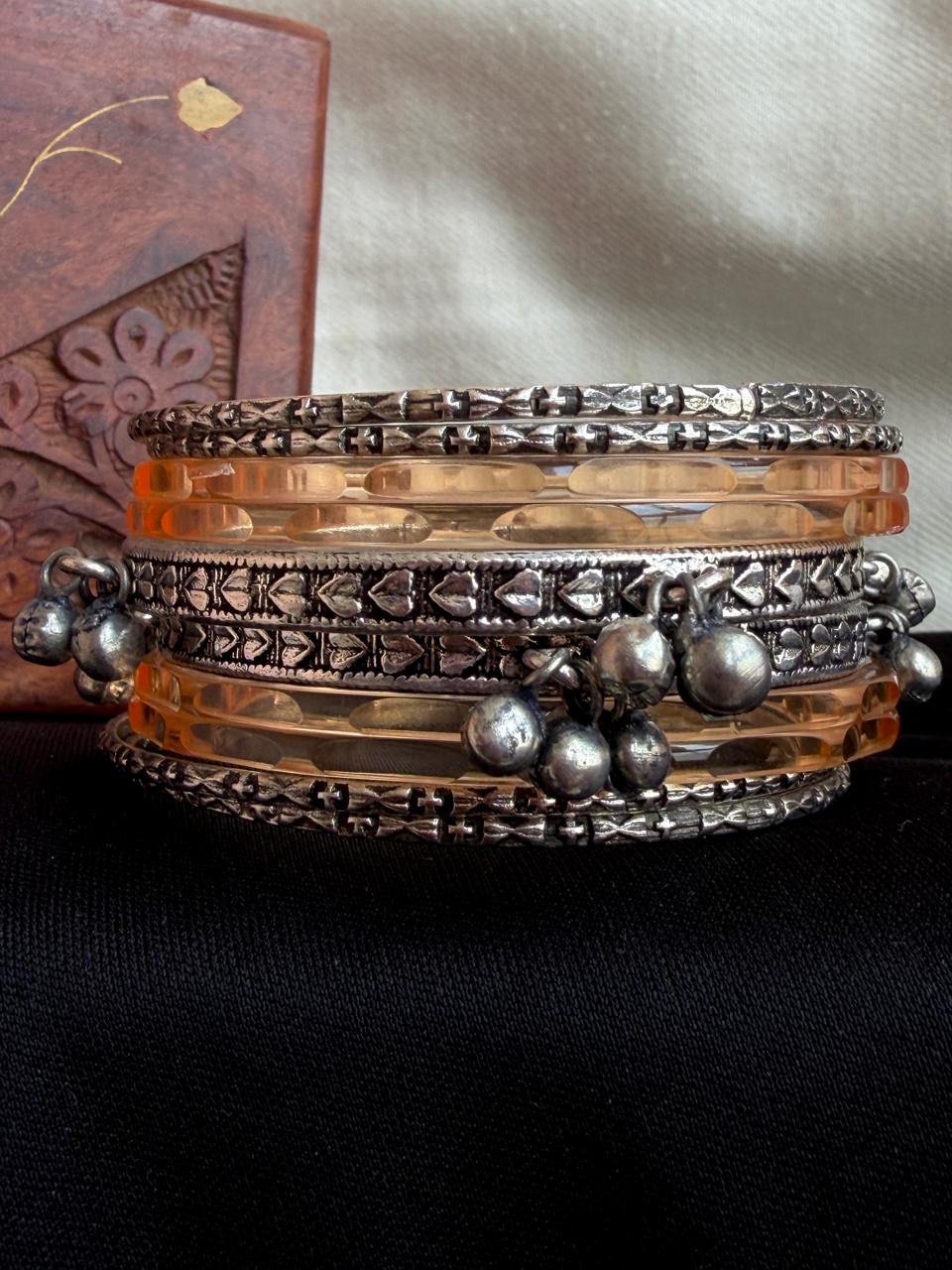 Acrylic Bangles with Metal Bangles set