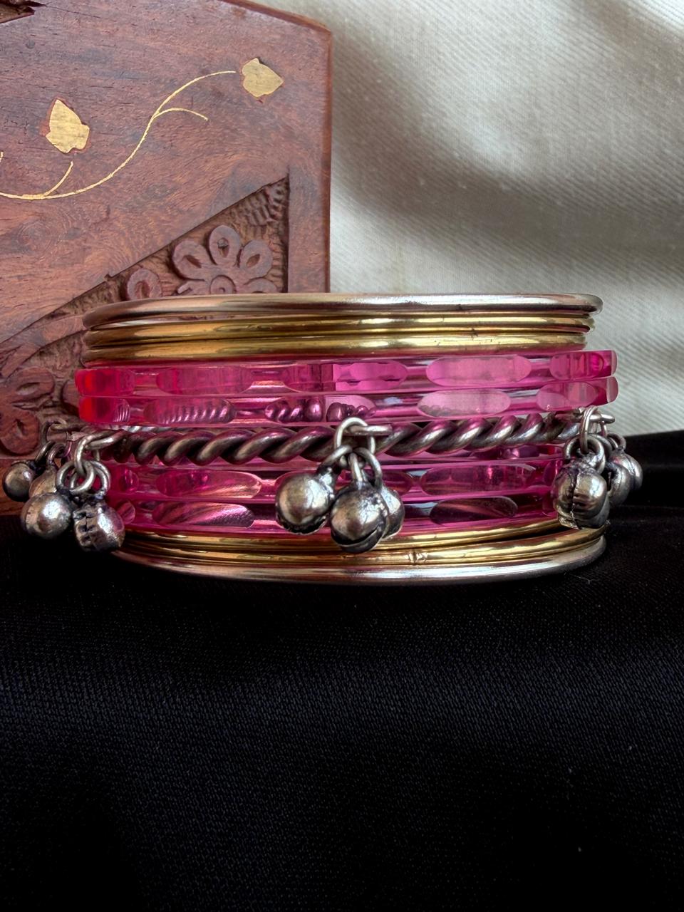 Acrylic Jelly Bangles with Metal Bangles set
