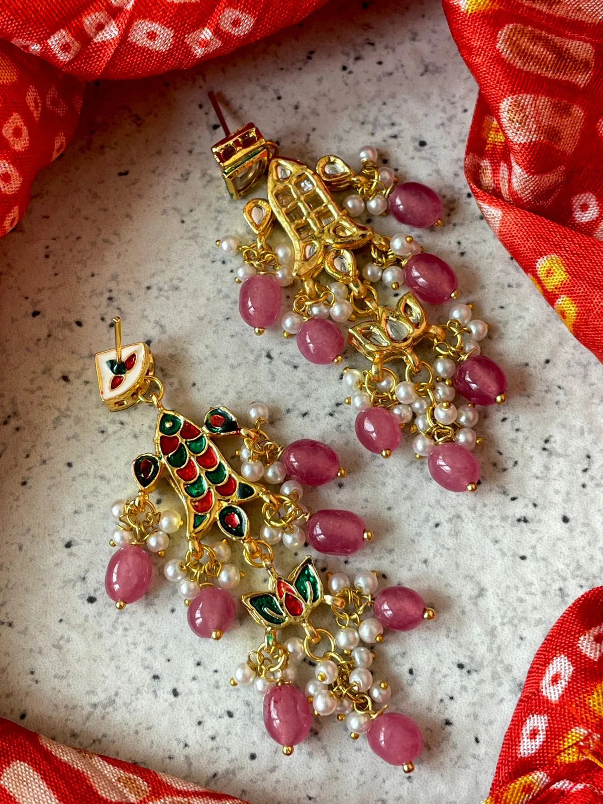 Glass Jade Stone with Kundan and Cheer Partywear Earring
