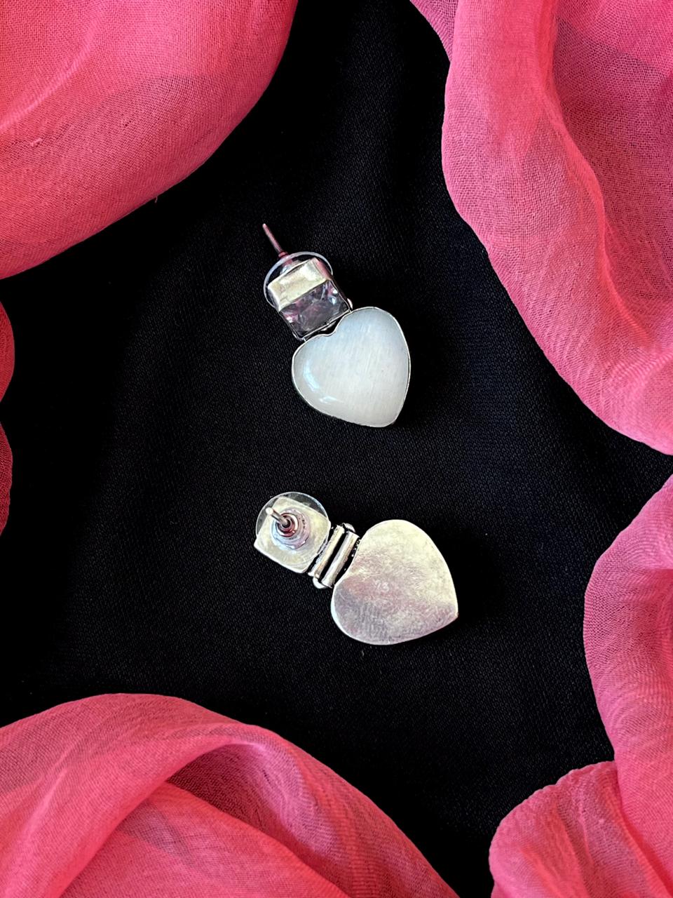 Heart shape Monalisa Stone Silver Replica Earring