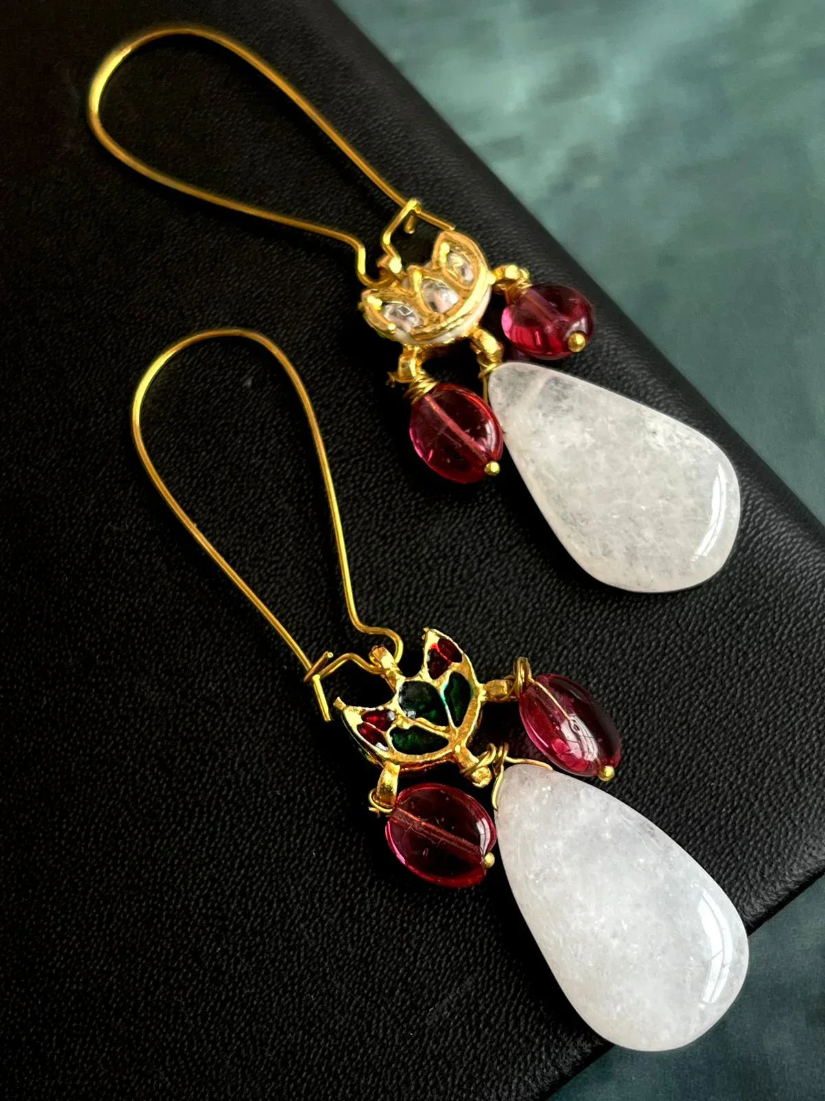 Natural Semi Precious Stone and Kundan Earring