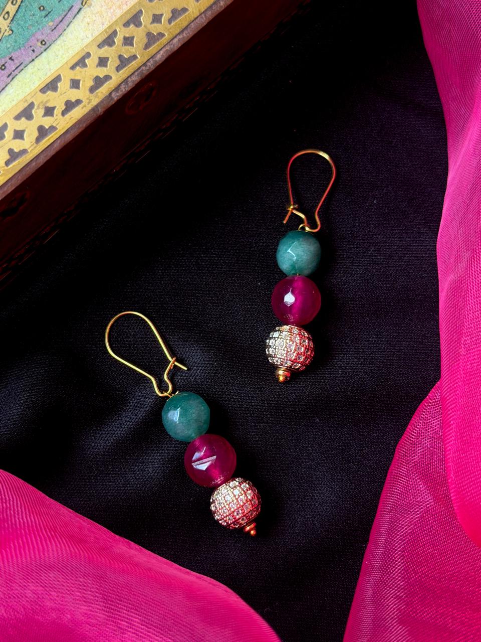 Stone Beads with AD Golden Ball Earring