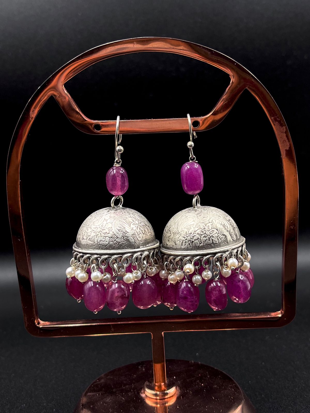 Stone Beads Oxidized Jhumki Partywear Earring