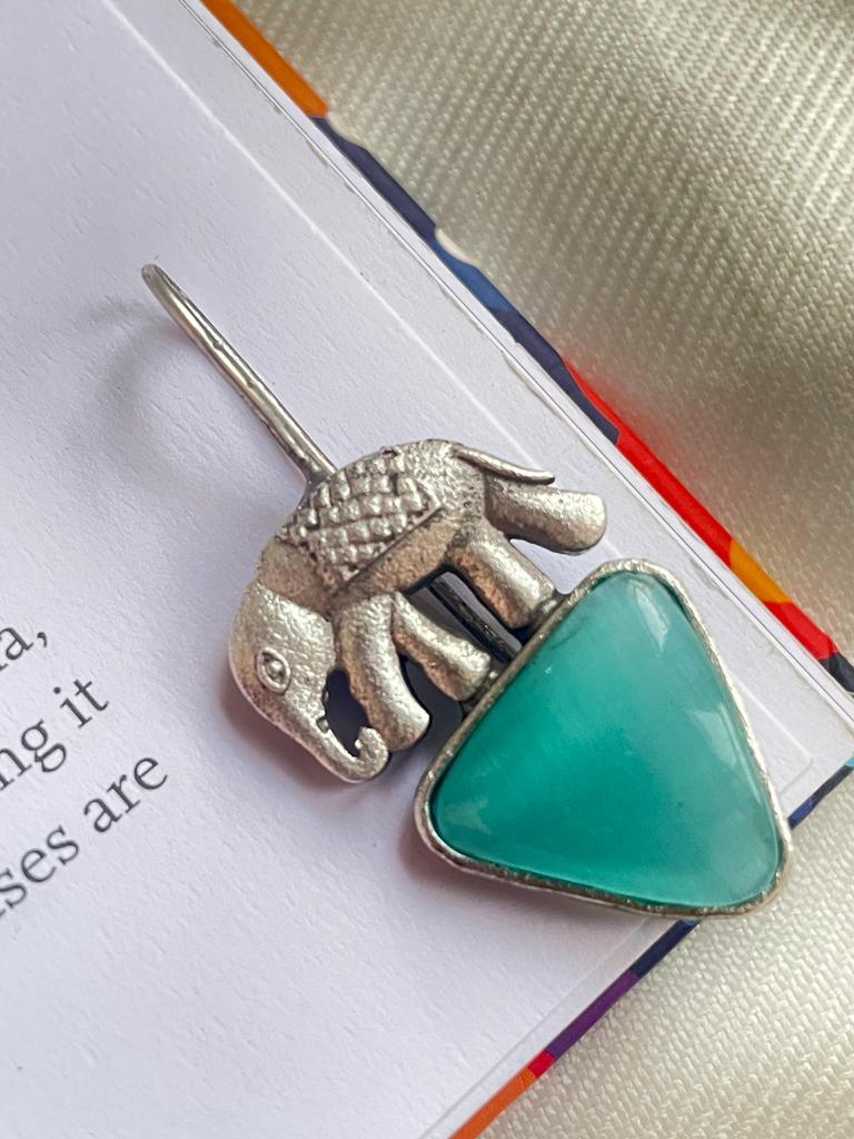 Brass Elephant with Monalisa Stone Stud Earring