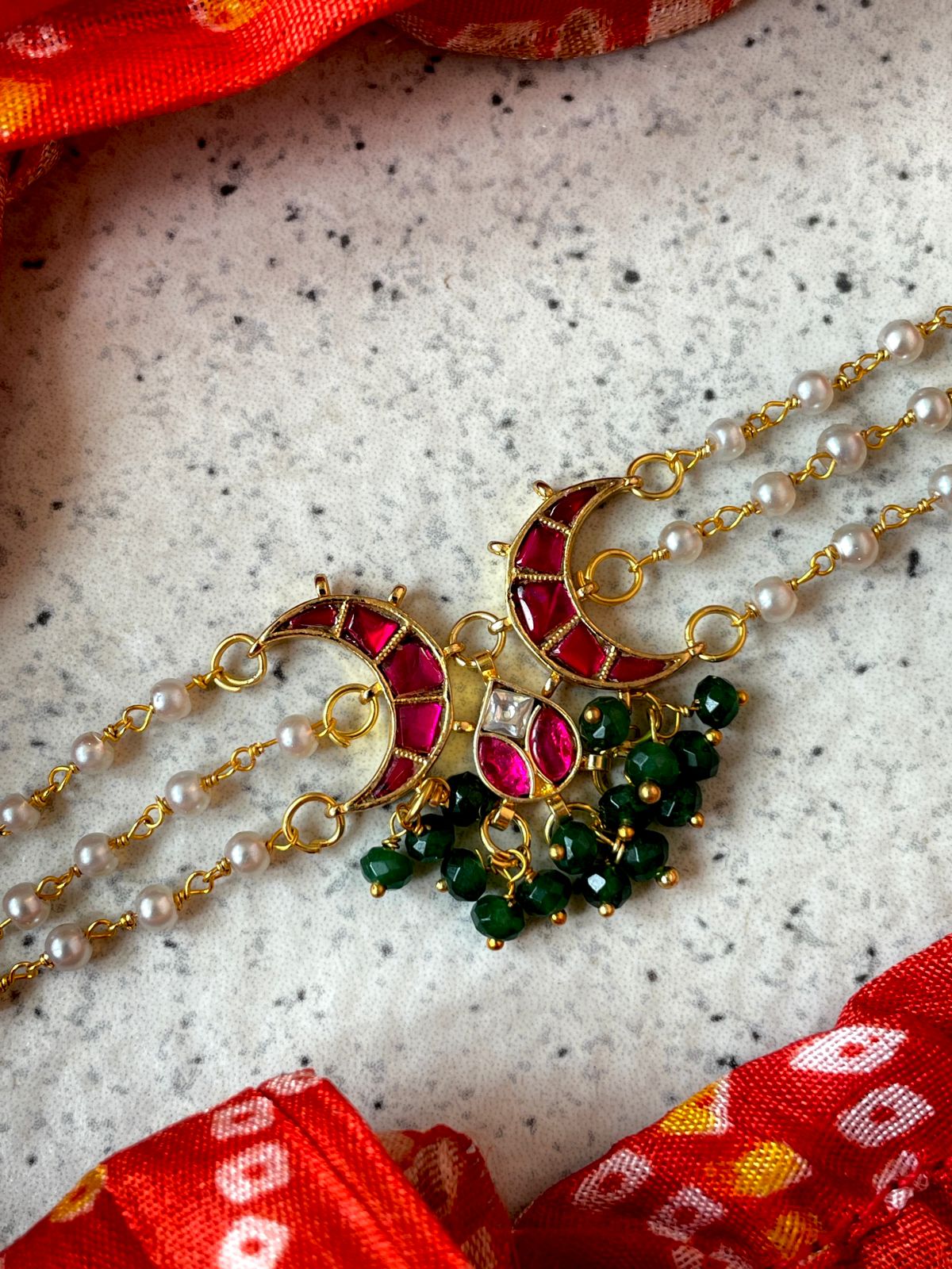 Pachi Kundan Cheer Pendand Three Layer Chain Necklace