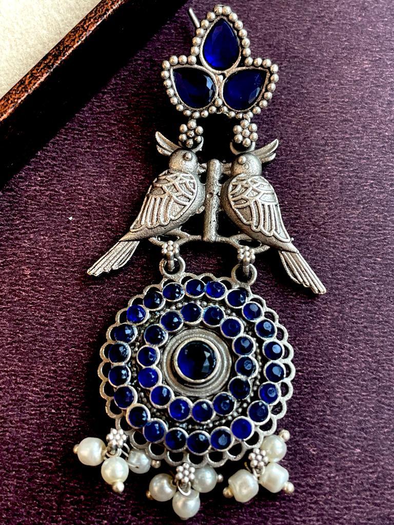 Silver Replica with Monalisa Stone Bird Shape Party Wear Earing