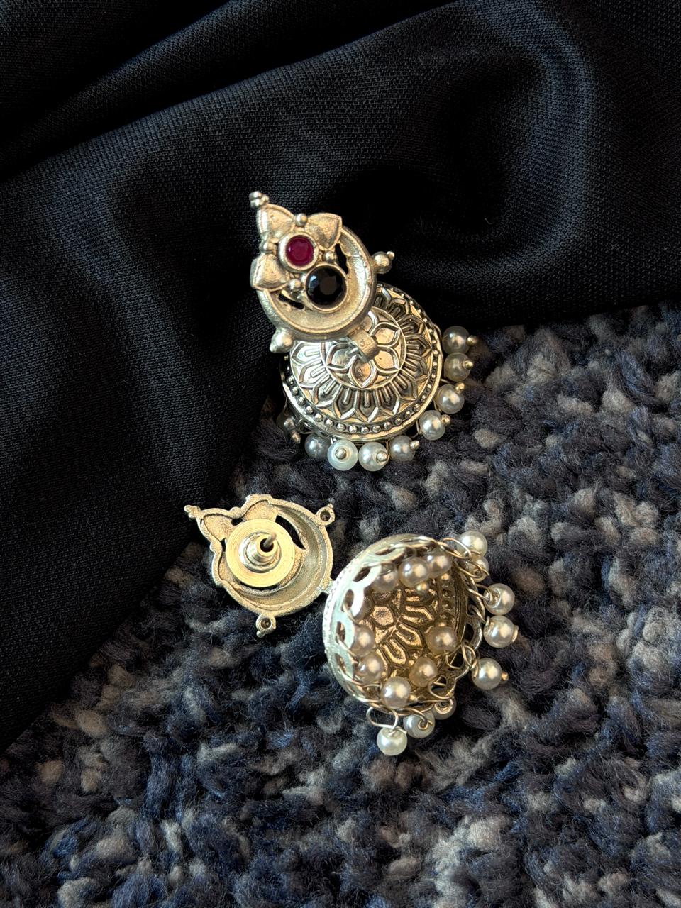 Silver Replica Top and Jhumki Earring