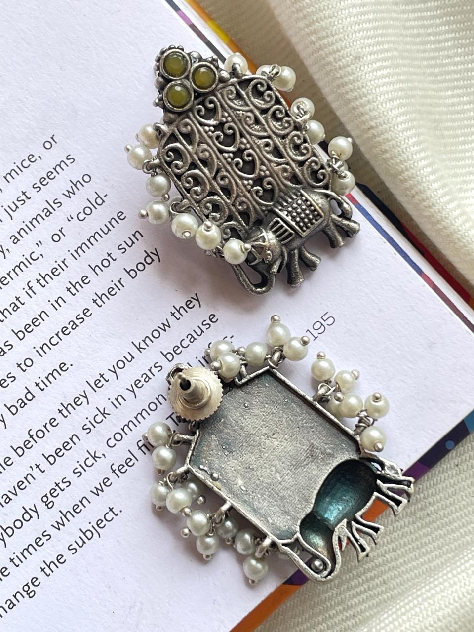 Black Polish Antique Look Elephant Earring