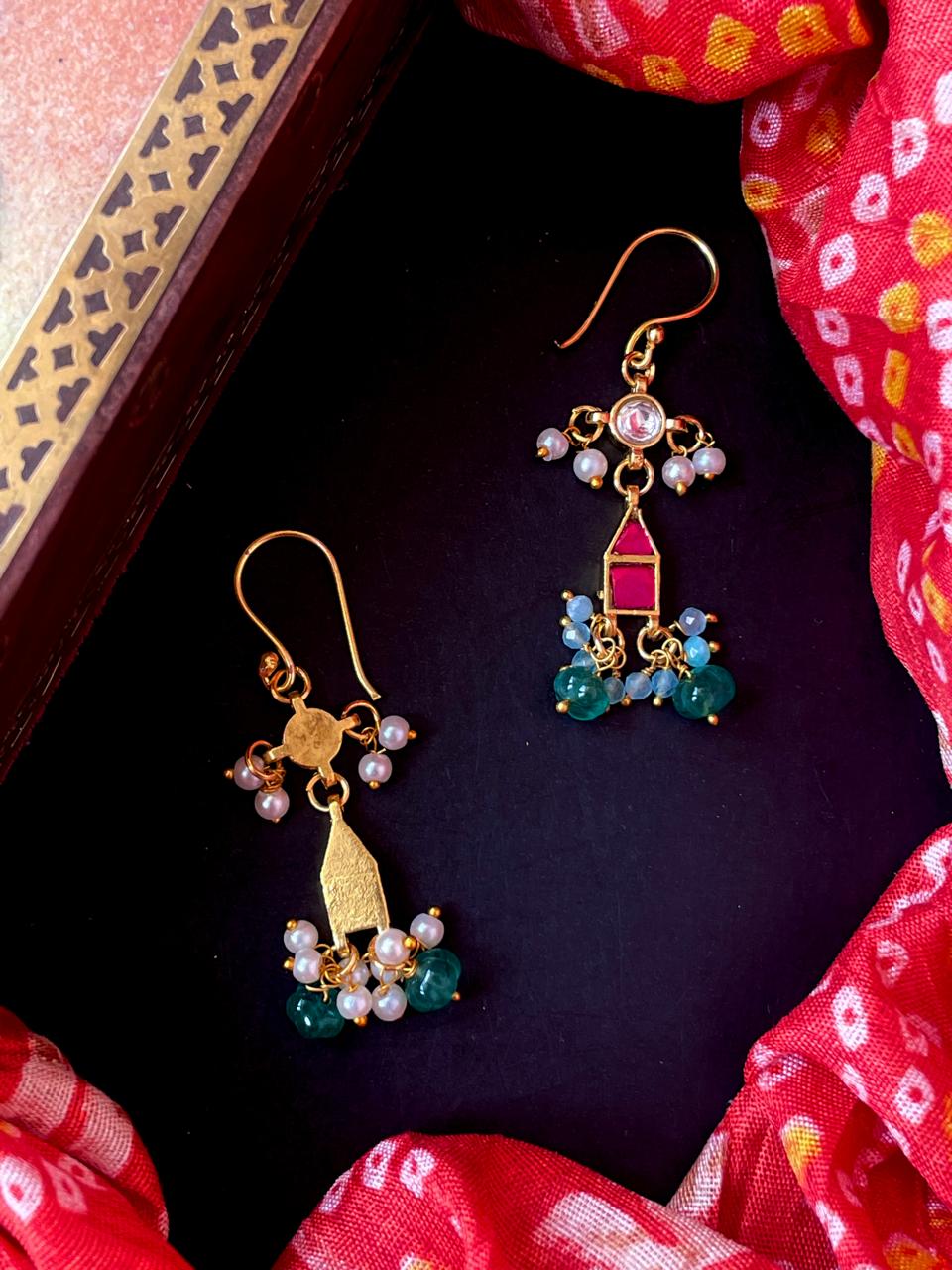 Pachi Kundan Beaded Geometrical Earring
