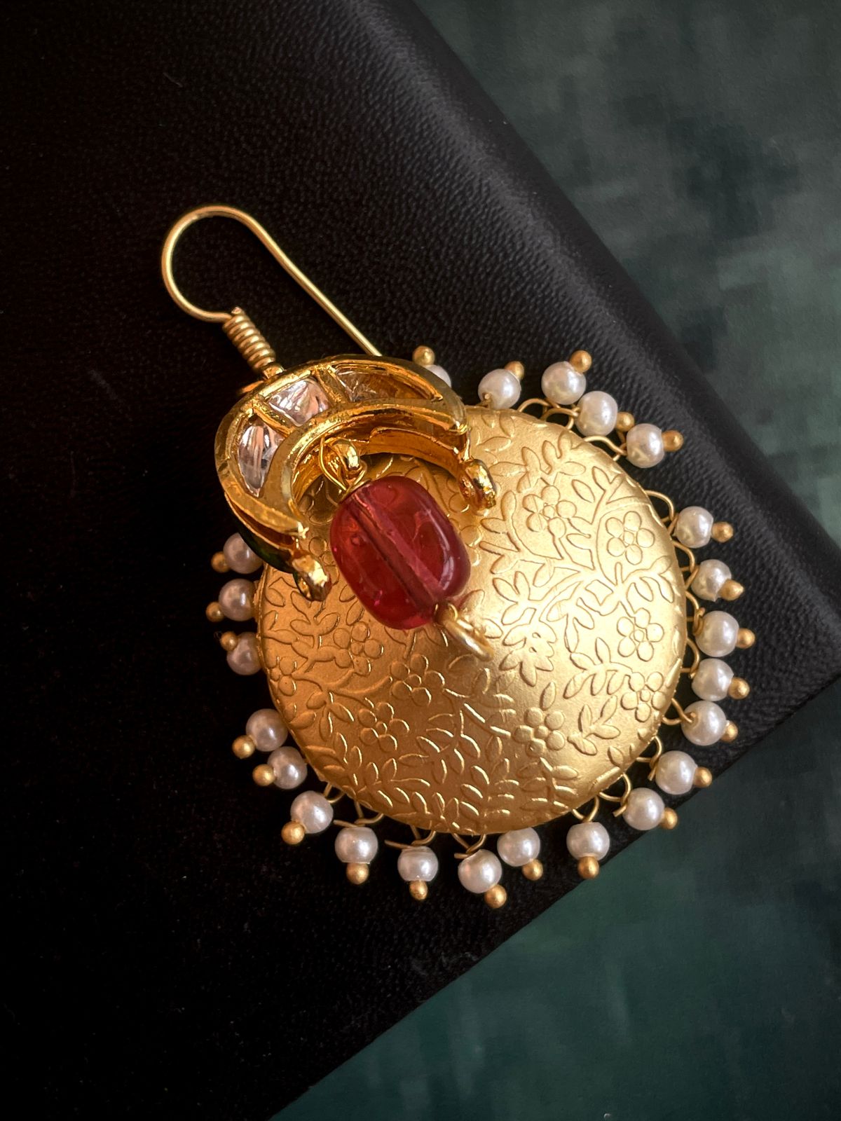 Kundan Golden Big Size Jhumki Earring with Natural stone
