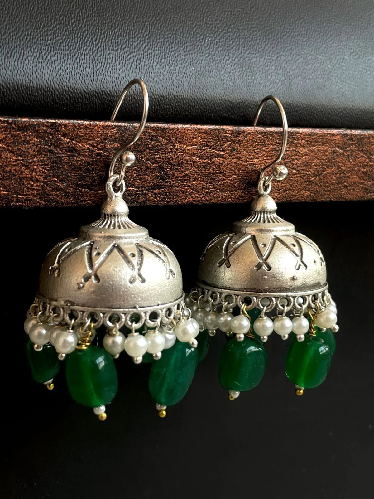Silver Replica Jhmuka Earring with Natural Stones
