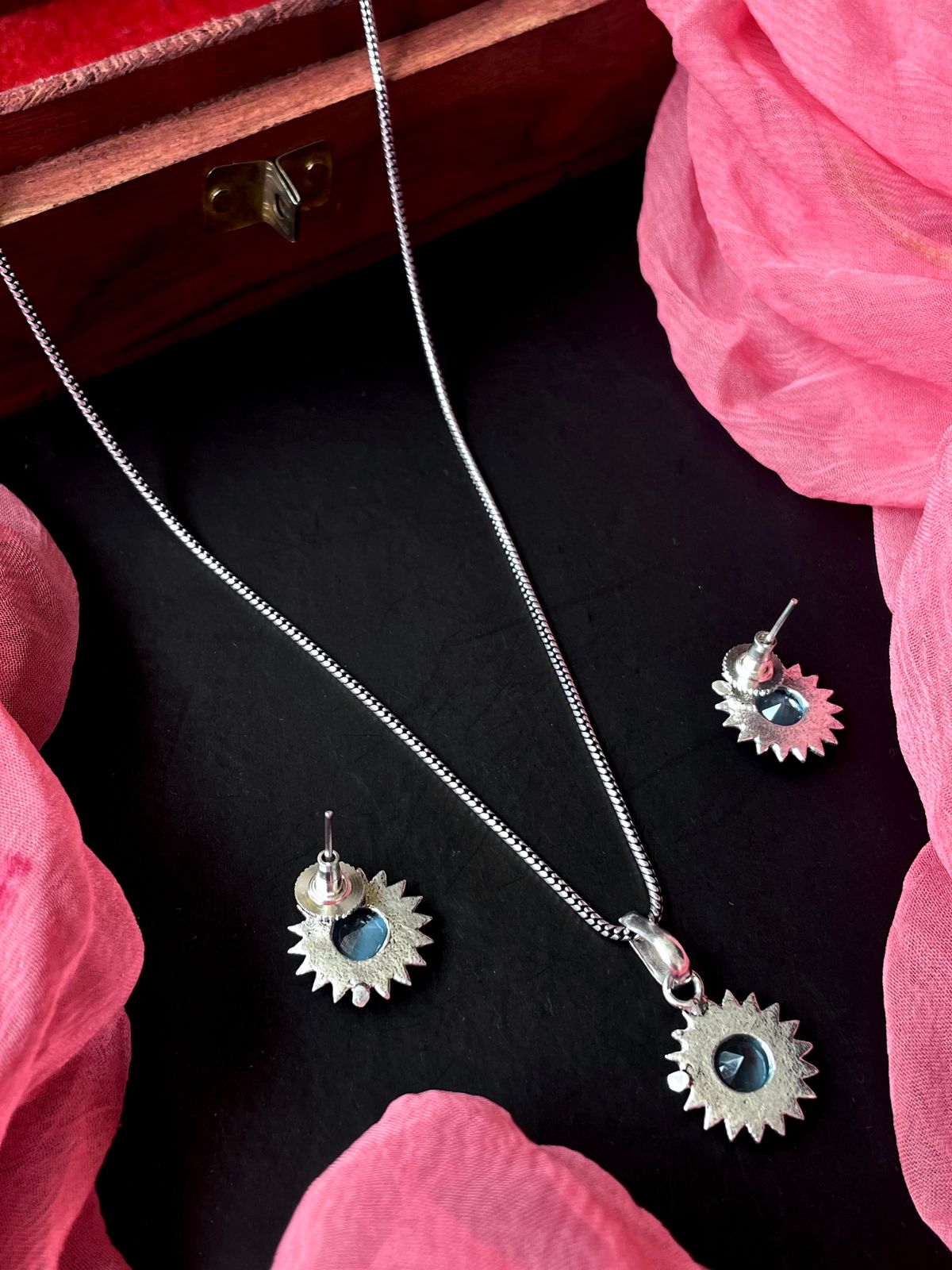 Monalisa Stone Oxidize Pendant Chain Necklace with Earring set