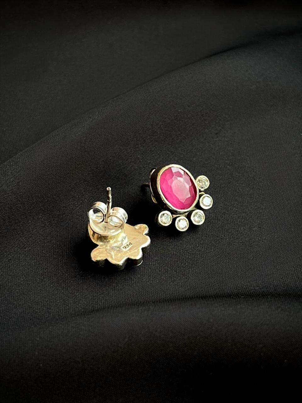 Oval Shape Stud 92.5 Silver Earring with AD stone