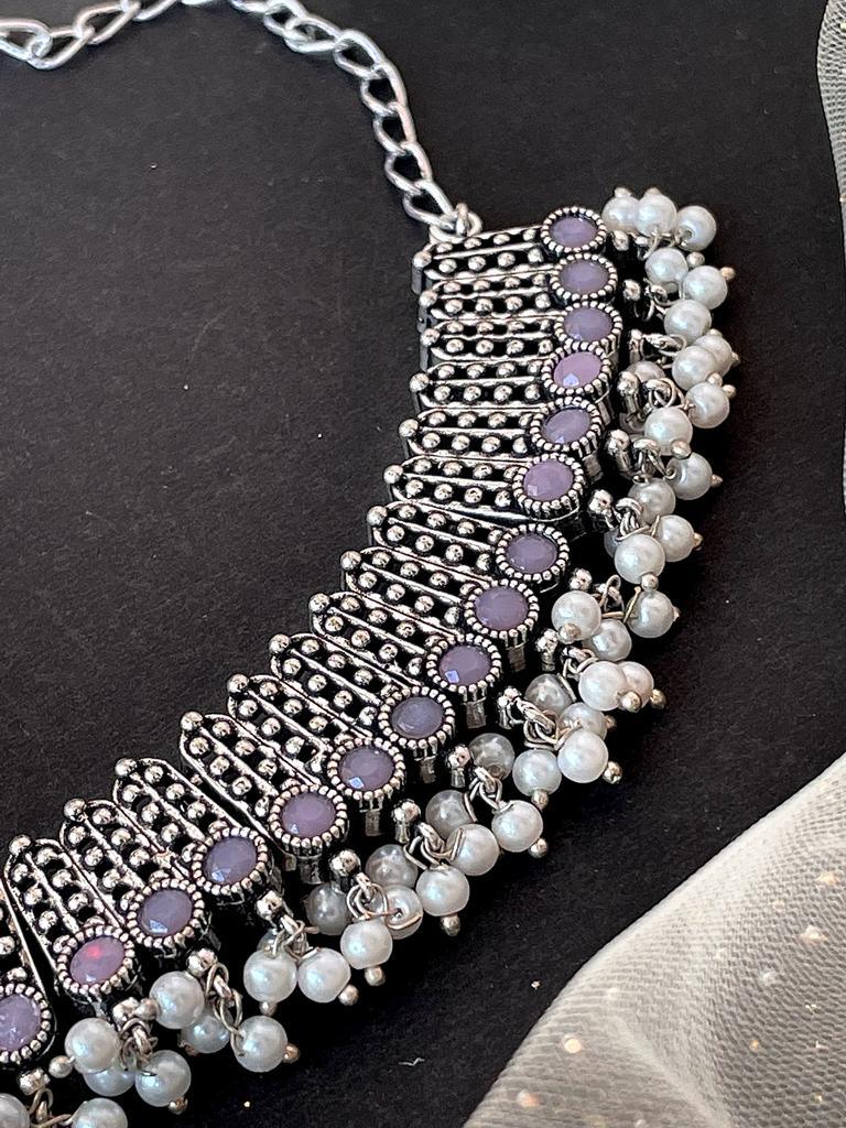 Oxidized Choker with Earring set