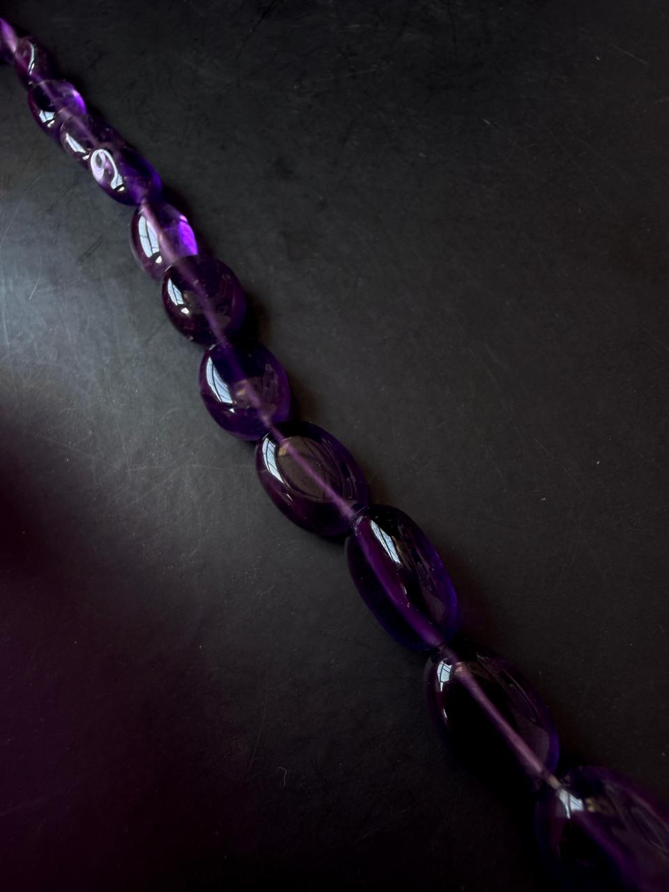 Amethyst Stone Beaded Single Layer Mala with Kundan Earring