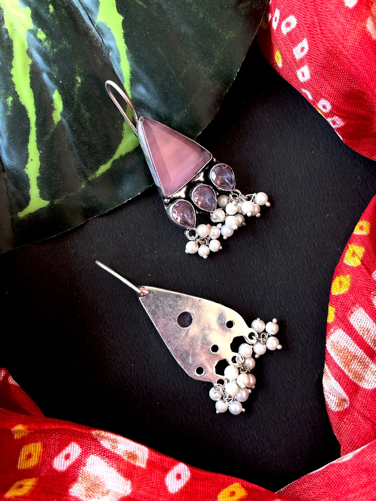 Triangular Monalisa Stone Beaded Earring