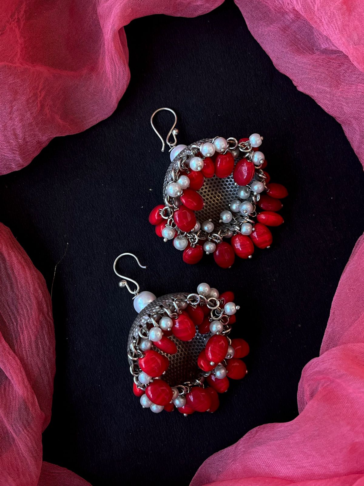 Glass Beads Oxidized Jhumki Partywear Earring