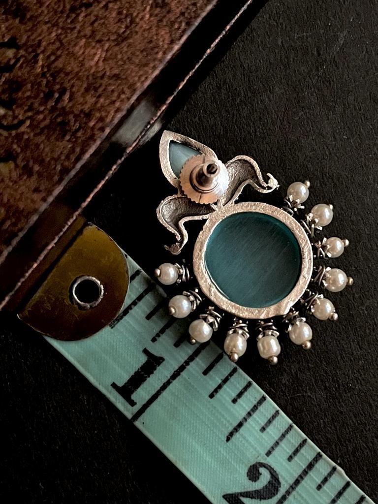 Silver Replica Big Monalisa Stone Circular Stud Earring