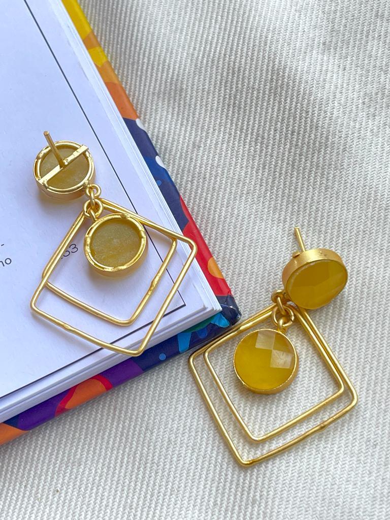 Double Square Drop Earring with Monalisa Stones