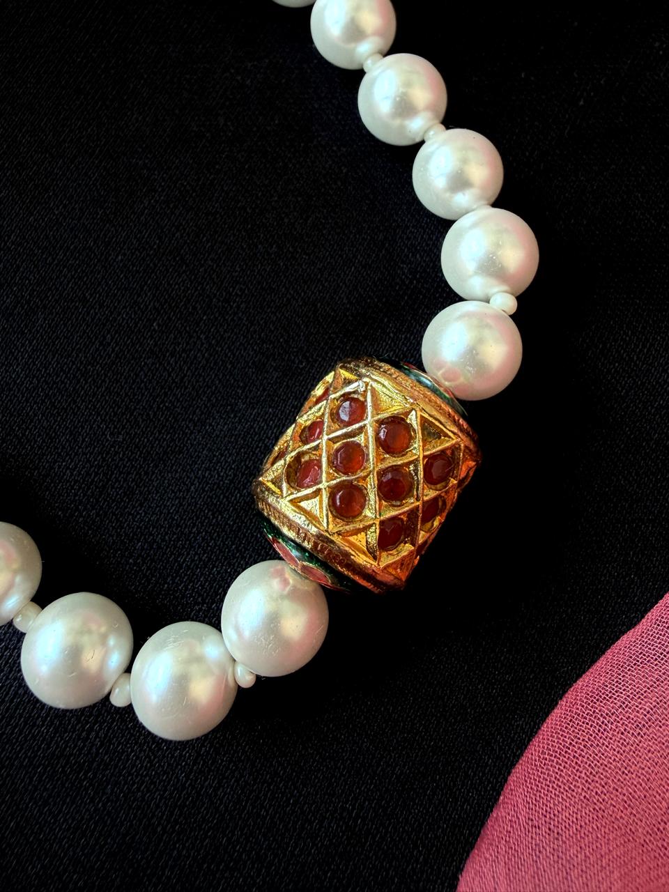 Meenakari Pendant Shell Pearl Mala Necklace