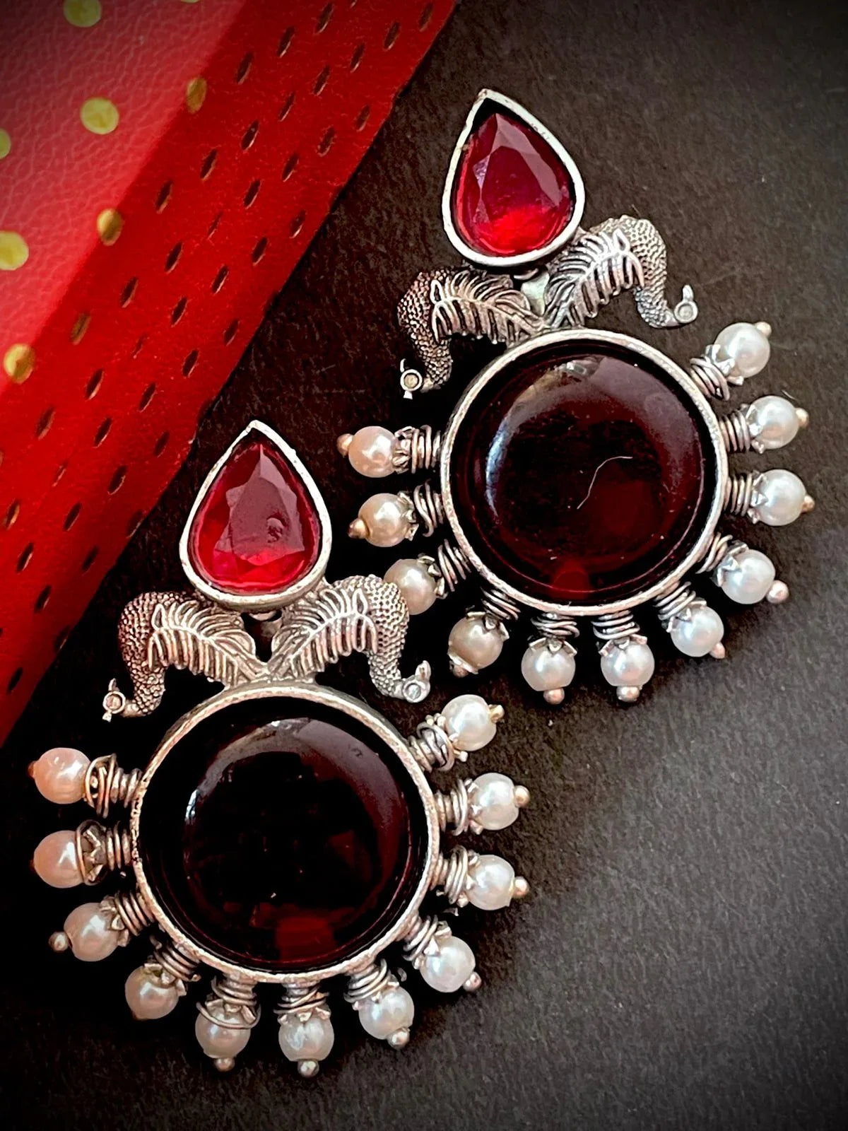 Silver Replica Big Monalisa Stone Circular Stud Earring