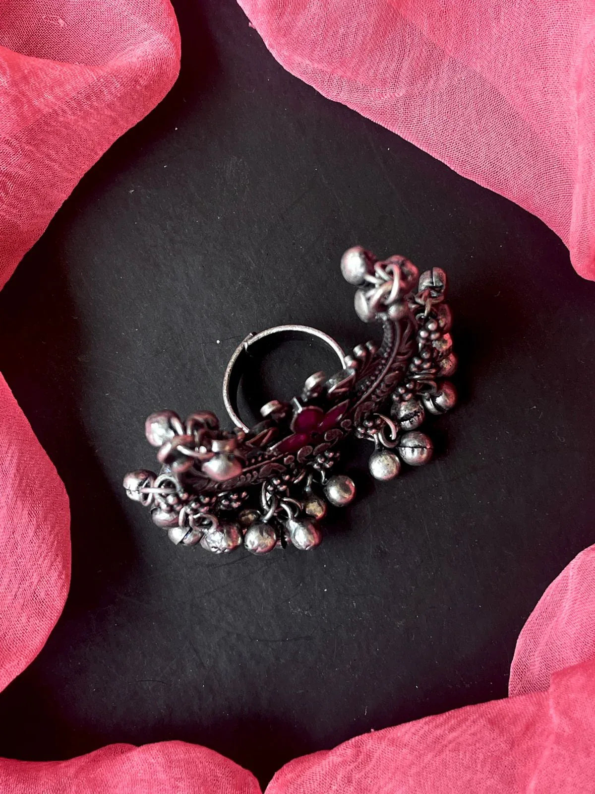 Black Polish Chandbali Ring