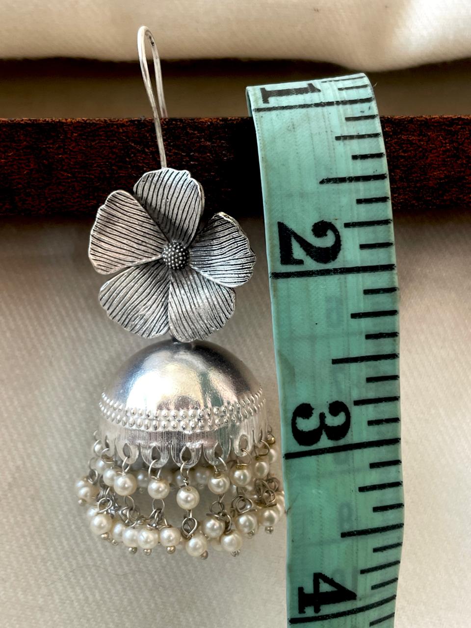 Oxidized Silver Replica Flower Top and Jhumka Earring